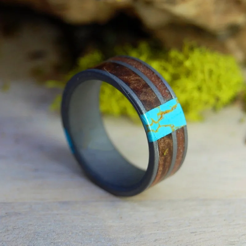 Double Turquoise Sedona Arizona | Men's Kingman Turquoise, Arizona Turquoise, Sedona Desert Sand, Dark Maple & Titanium Wedding Ring