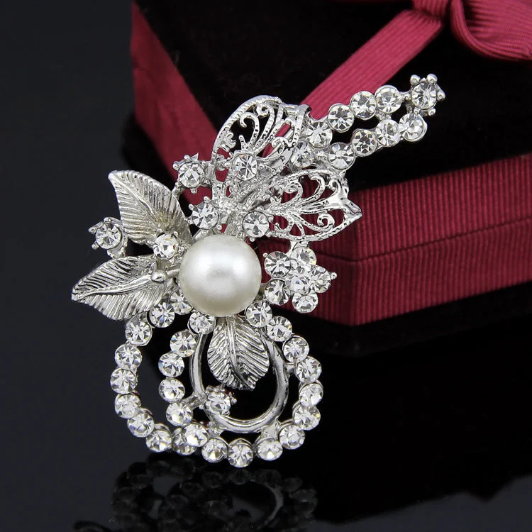 Large Pearls Crystal Brooch BR-44