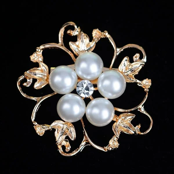 Rhinestone  Pearl Crystal Gold or Silver Brooch BR-102