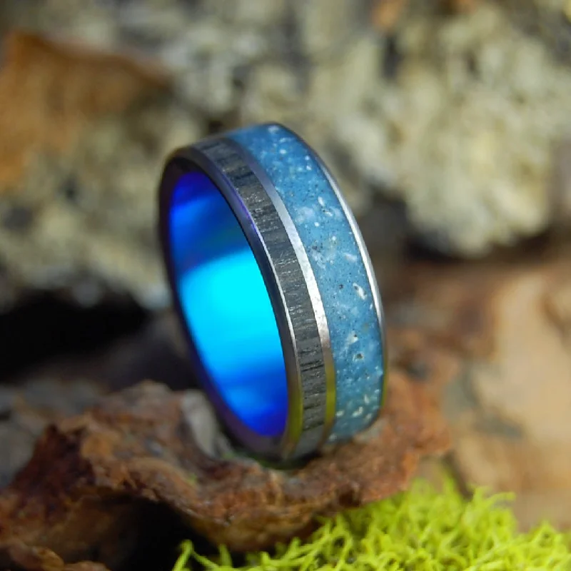 Your Personal Rocks Or Sand Blue | Men's Your Rocks, Sand, Irish Bog Oak & Titanium Wedding Ring