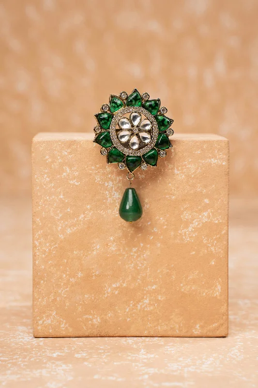 Dark Green Colored Crystal Brooch