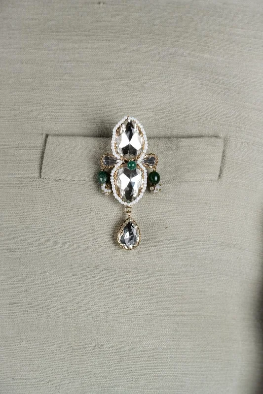 Dark Green Double Stoned Crystal Brooch