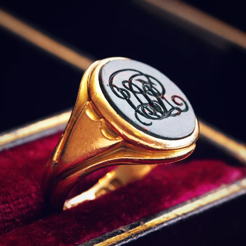 Date 1924 15ct Gold Heliotrope Intaglio Seal Ring