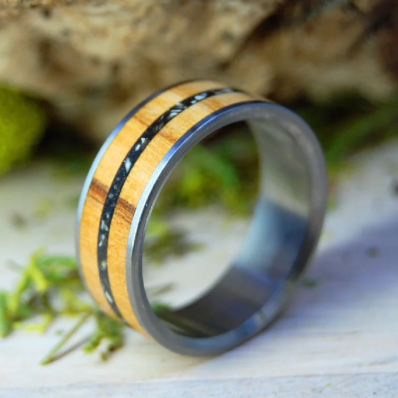 David & Goliath In The Valley Of Elah | Men's Olive Wood, Stones from Valley of Elah & Titanium Wedding Ring