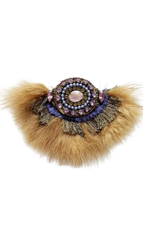 Feather and Crystal Embellished Brooch by Satellite Paris