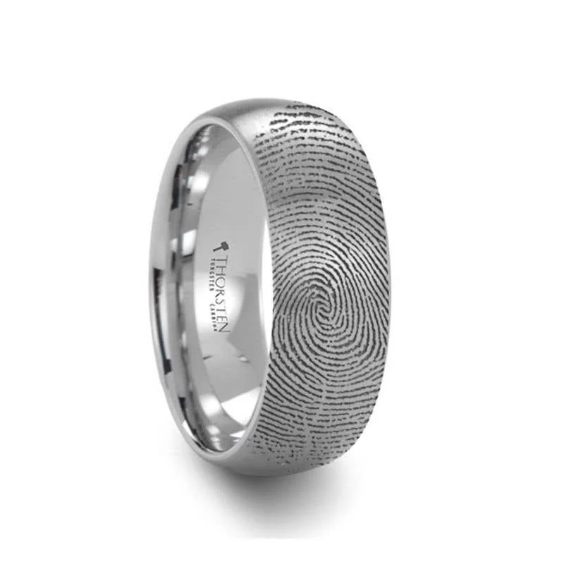 Thorsten Fingerprint Ring Engraved Domed Tungsten Ring Brushed Ring - 4mm to 12mm