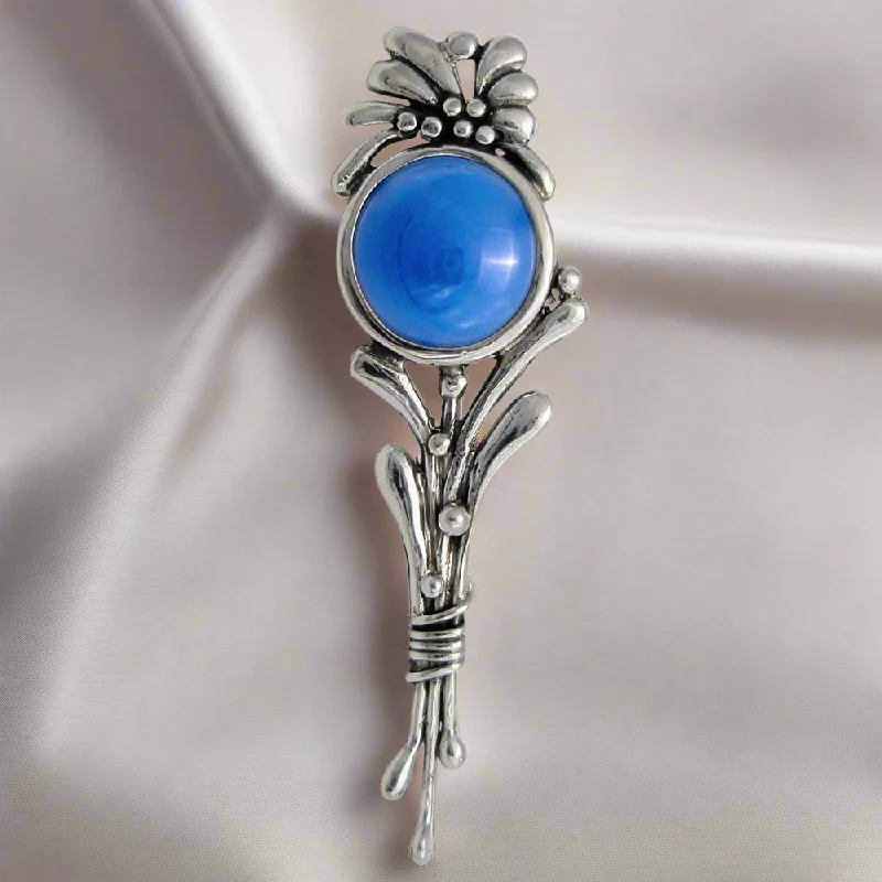 Flower Brooch in sterling silver with a Lapis Lazuli (K-05)