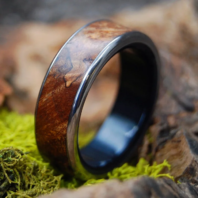 Freedom In Strength | Men's Black Onyx Stone, Spalted Maple Wood & Titanium Wedding Ring