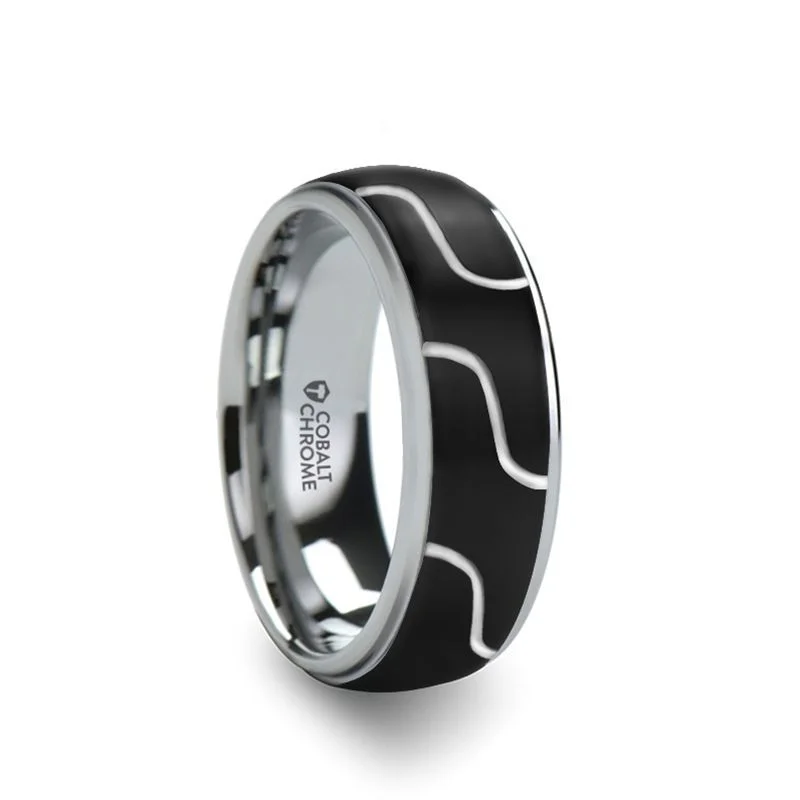 Thorsten FUSION Cobalt Chrome Ring with Diagonal Pattern and Polished Edges - 8mm