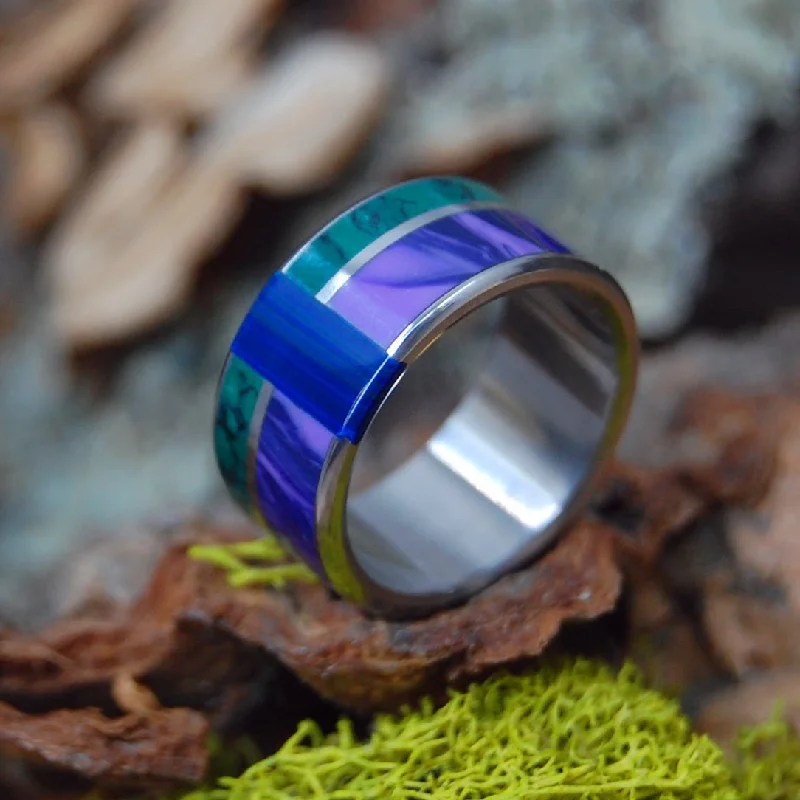 Go With You Anywhere | Men's Charoite, Banded Azurite Malachite, Jade & Titanium Wedding Ring