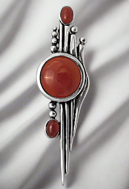 Greek Traditional Brooch in Sterling silver with a Carnelian (K-08)