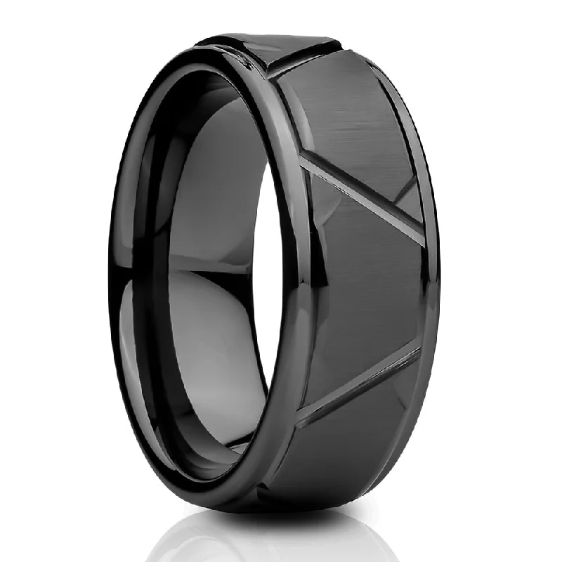 Gunmetal Tungsten Carbide Wedding Ring 8Mm Diamond Cut Comfort Fit Cobalt Free