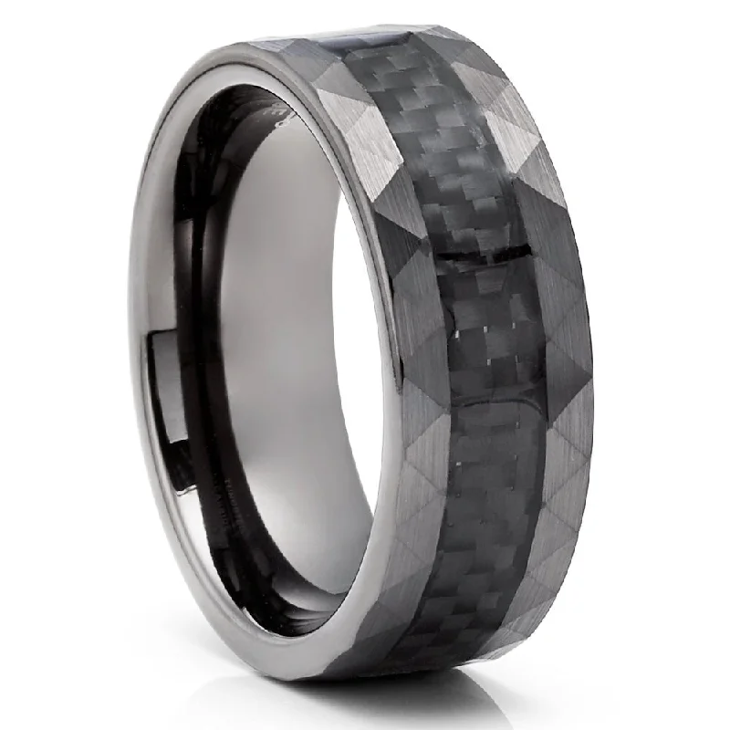 Gunmetal Tungsten Carbide Wedding Ring 8Mm Hammered Comfort Fit Size 715