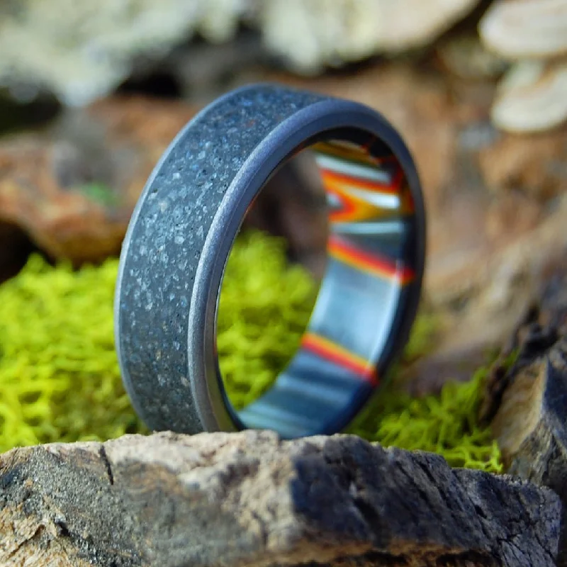 Icelandic 1973 Lava Eruption | Men's Icelandic Lava, Solar Flare Resin & Titanium Wedding Ring