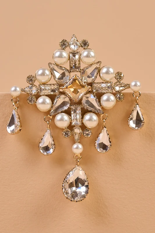 Ivory Quadrant Crystal Pearl Brooch