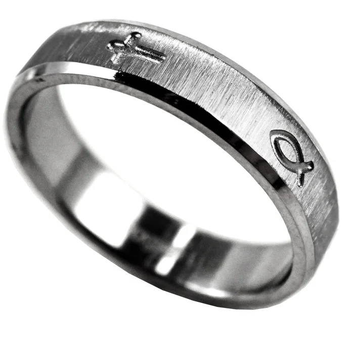 Jesus Fish and Cross Ring