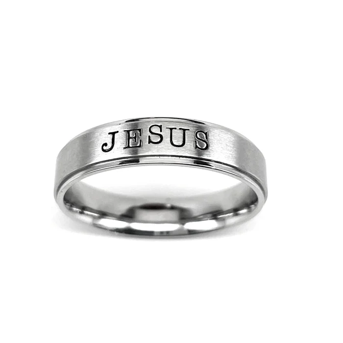 Jesus Hand Stamped Stainless Steel Band Ring