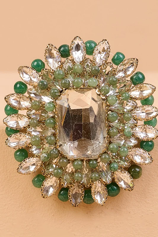 Light Green Crystal Brooch with Pearl Drop