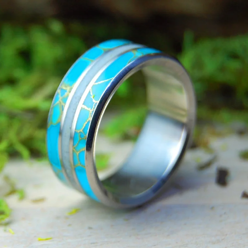 Mammoth Hunter | Men's Woolly Mammoth Tusk, Tibetan Turquoise Stone & Titanium Wedding Ring