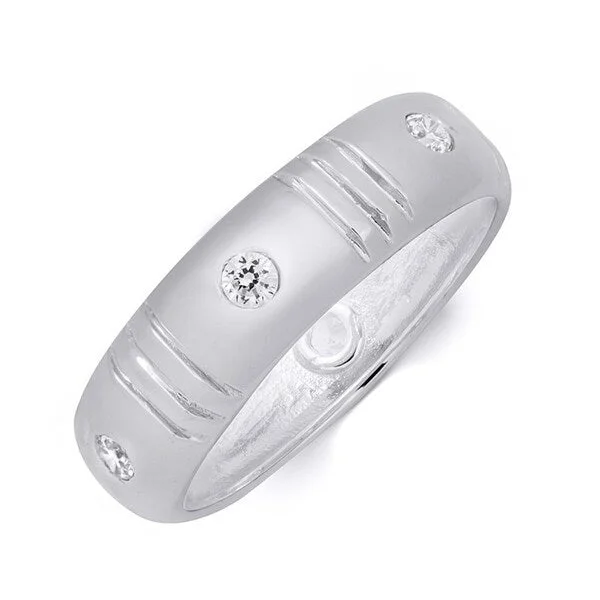 Mens 8mm Solid Real 925 Sterling Silver 1/4 Carat CZ Wedding Band Ring