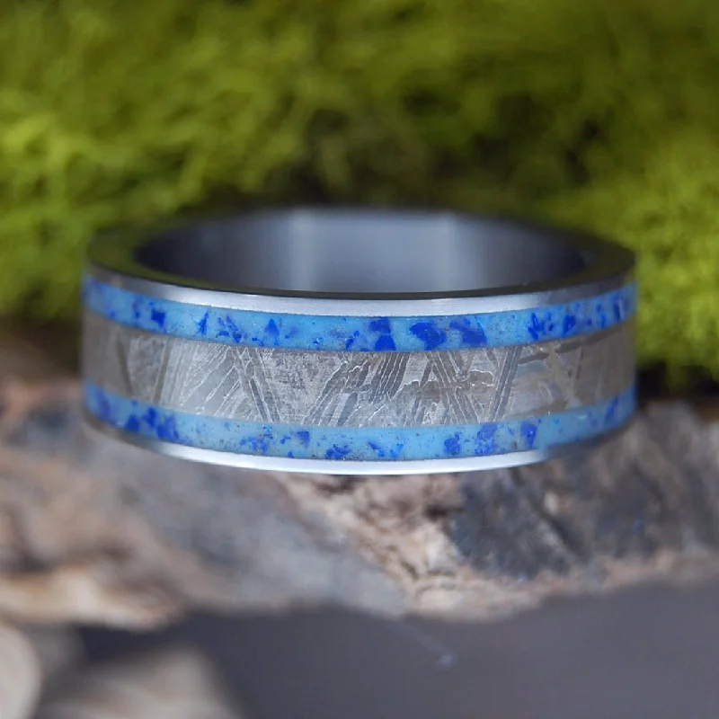 Meteorite Star Droplets | Men's Meteorite, Sodalite Stone, Beach Sand & Titanium Wedding Ring