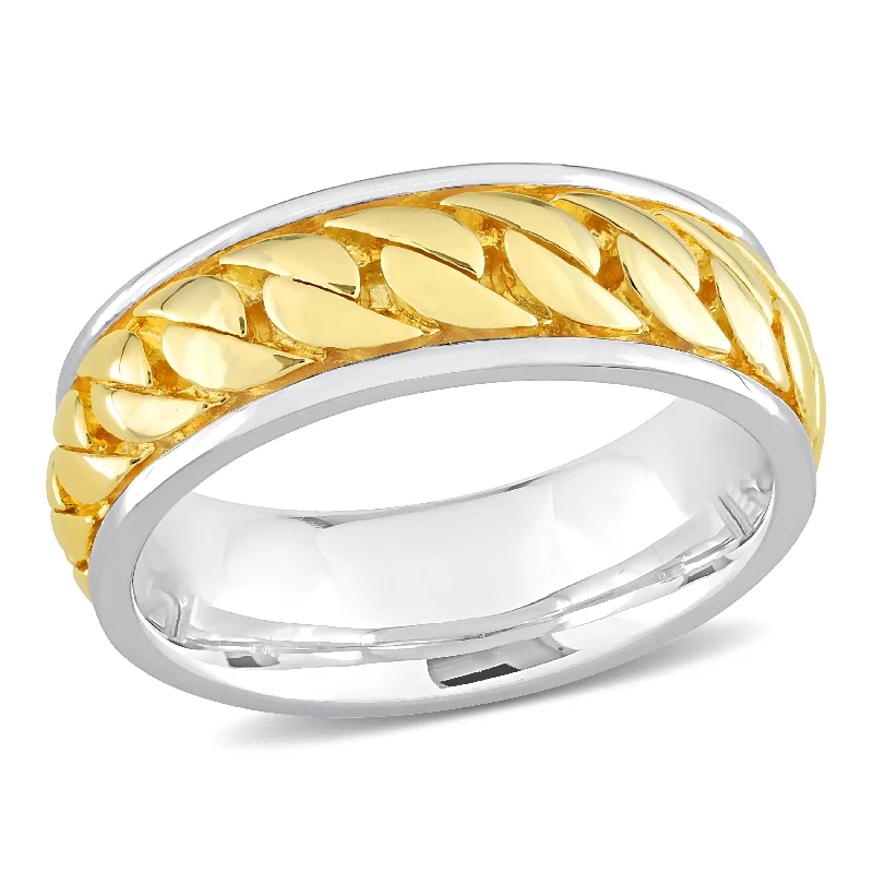 Miadora Ribbed Design Mens Ring in Sterling Silver with Yellow Gold Plating