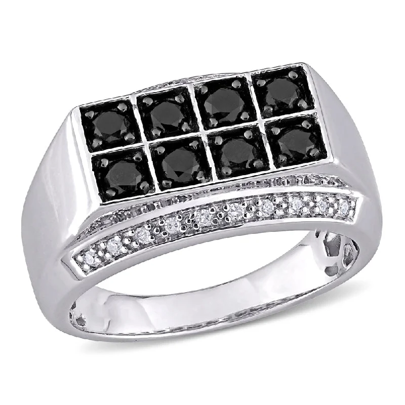 Miadora Sterling Silver Men's 1ct TDW Black and White Diamond Double Row Band Ring