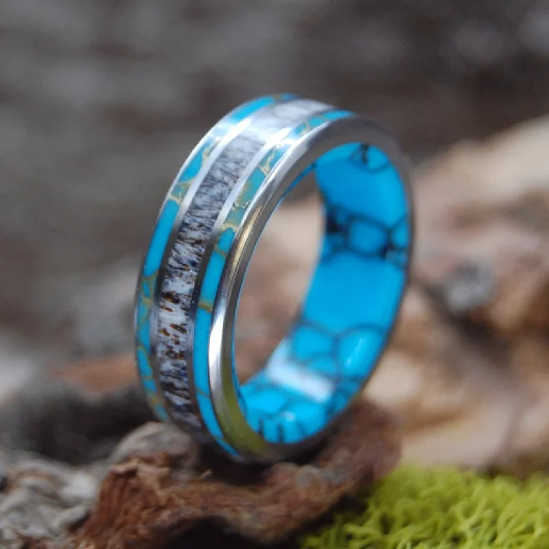 Moose Off Maine | Men's Turquoise, Moose Antler & Titanium Wedding Ring