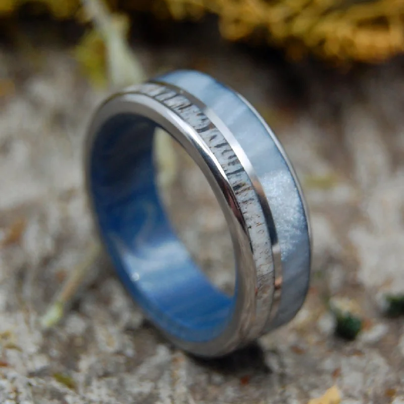 Moose Through Fog | Men's Moose Antler, Gray Pearl & Titanium Wedding Ring