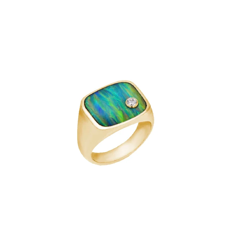 Mr. LOWE Men's 14k Opal Signet Bond Ring with Bezeled Diamond