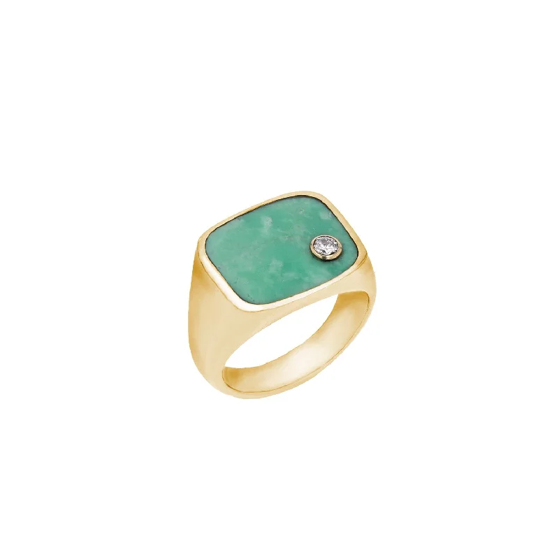 Mr. LOWE Men's 14k Variscite Stone Signet Bond Ring with Diamond Bezel