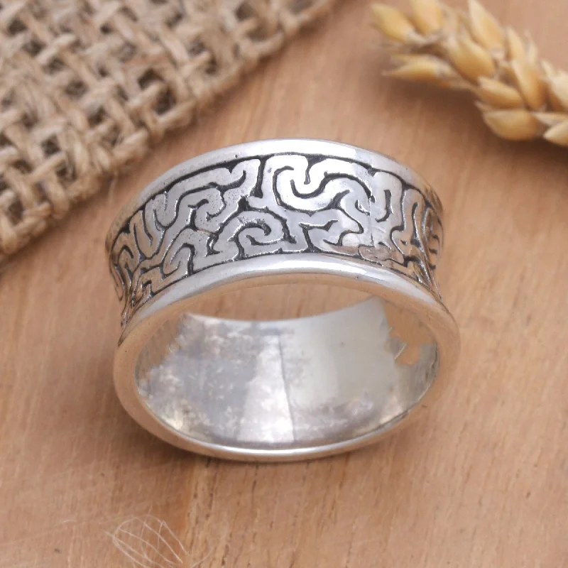 Novica Handmade In A Labyrinth Men'S Sterling Silver Band Ring