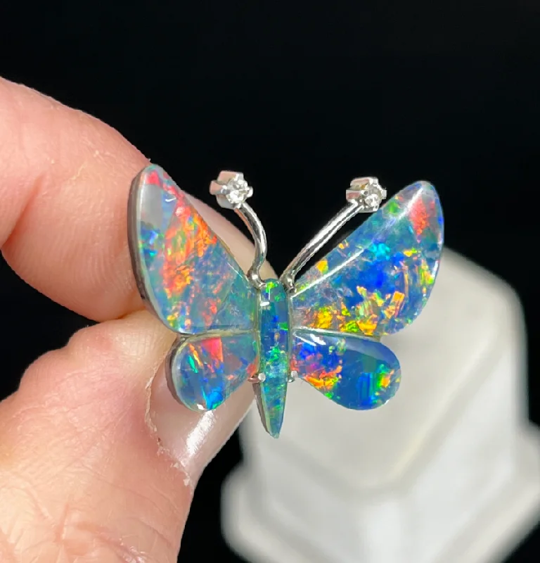 Opal Triplet and Diamond Butterfly Brooch