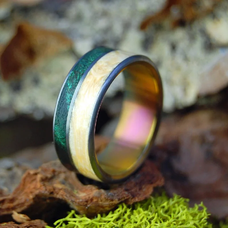 Peace In Costa Rica Sunset | Men's Green Maple, Box Elder Wood & Titanium Wedding Ring