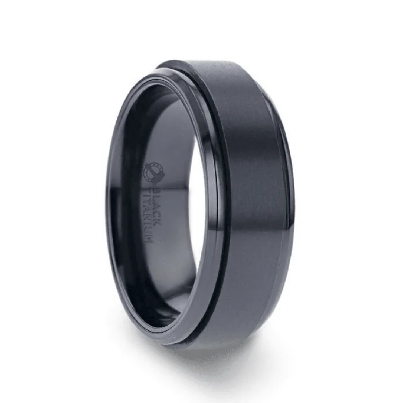 Thorsten PHANTOM Black Titanium Brushed Center Spinner Men's Wedding Ring With Spinning Polished Base - 8mm