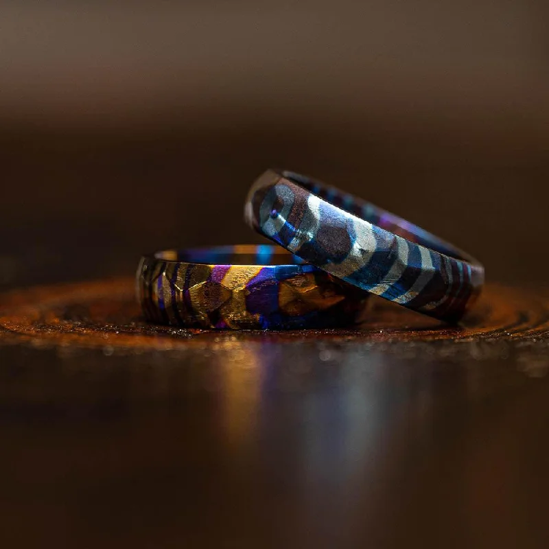 "Poseidon" Hammered Timascus Ring