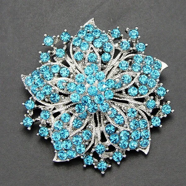 Rhinestone Flower Brooch Turquoise Red Gold or Silver BR-772