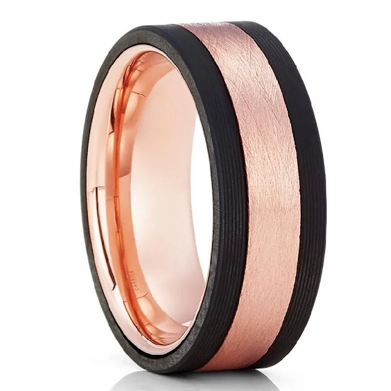 Rose Gold And Black Tungsten Carbide Ring 8Mm Comfort Fit Sizes 715