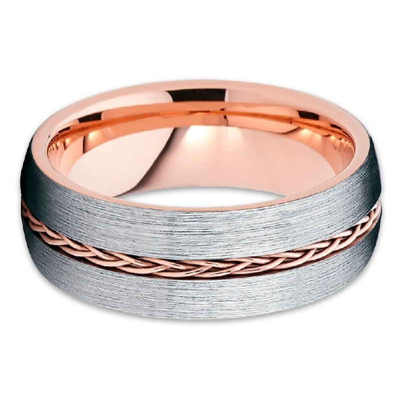 Rose Gold Tungsten Wedding Ring 8Mm Comfort Fit Braid Size 713