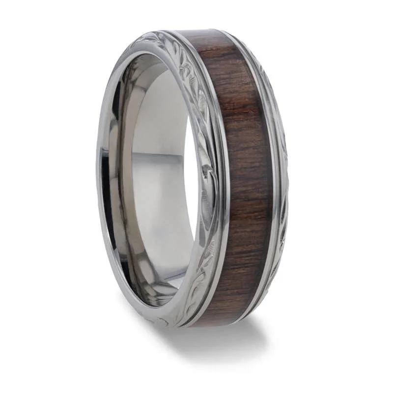 Thorsten ROSENTRA Rosewood Inlay with Detailed Beveled Edges Titanium Polished Wedding Ring - 8mm