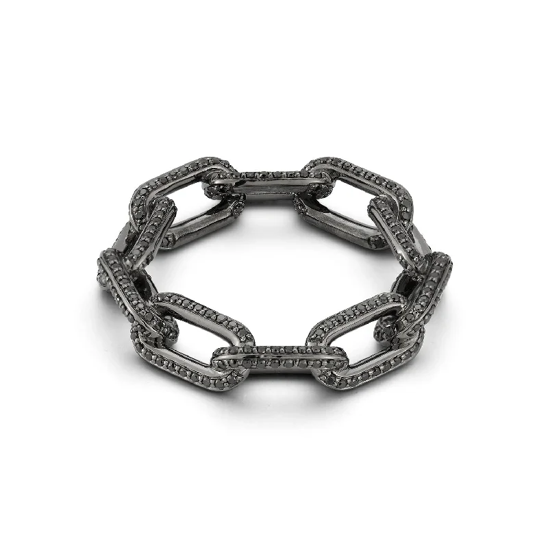 SAXON 18K BLACK GOLD ALL BLACK DIAMOND LARGE CHAIN LINK RING