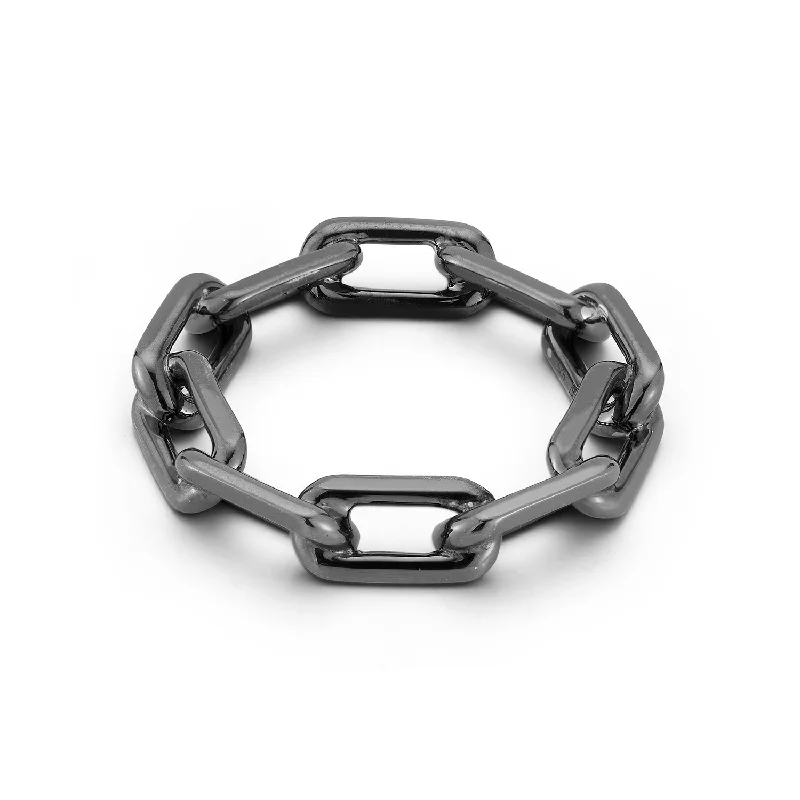 SAXON GUNMETAL STERLING SILVER CHAIN LINK RING