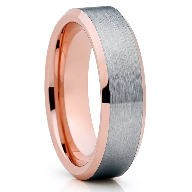 Silver Tungsten Wedding Ring 6Mm Rose Gold Comfort Fit Tungsten Carbide