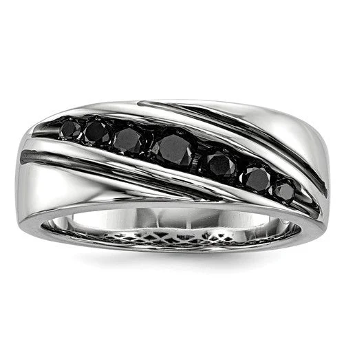 Sterling Silver Black Diamond Men's Band Ring