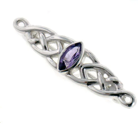 Sterling Silver Celtic Knot and Genuine Marquise Amethyst Brooch or Bar Pin