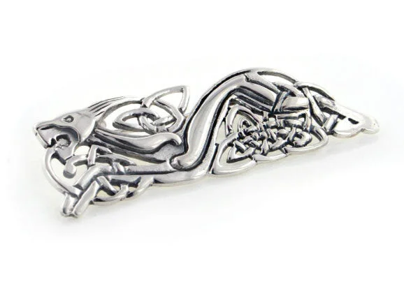 Sterling Silver Celtic Knot Wolf Animorphic Beast Pin Brooch