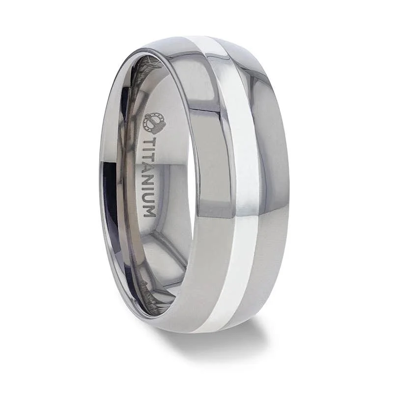 Thorsten ZILVER Sterling Silver Inlay Titanium Wedding Ring with Domed Polished Edges - 6mm & 8mm