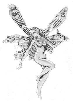 Sterling Silver Large Detailed Fairy Faery Pin Brooch