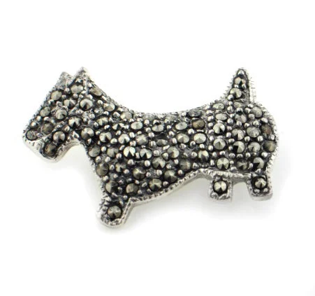 Sterling Silver Marcasite Scottish Terrier Dog Brooch