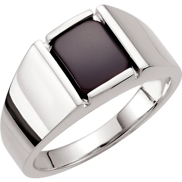 Sterling Silver Men's 10x8mm Onyx Ring